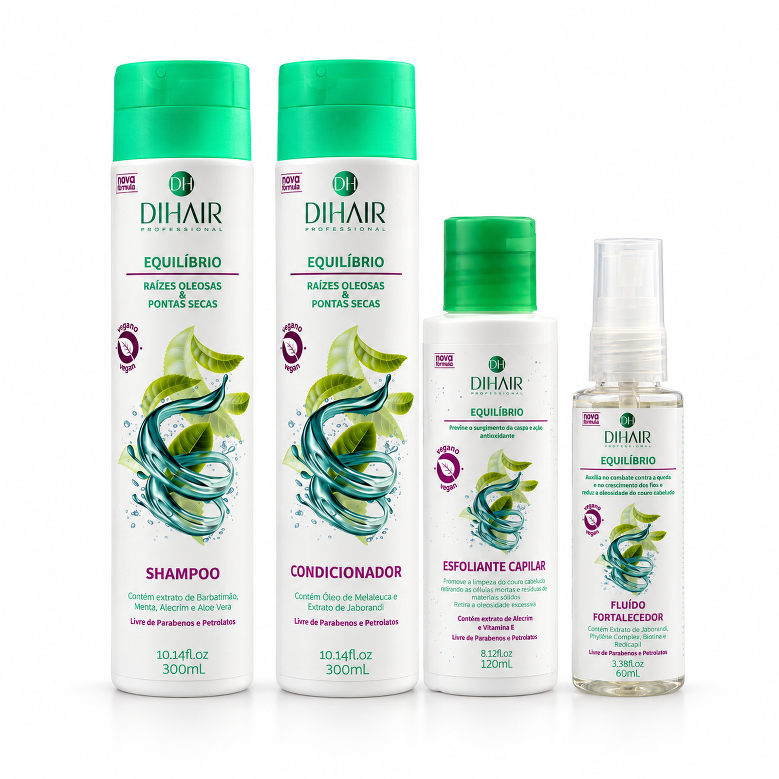 Kit Equilíbrio: Shampoo, Condicionador Esfoliante e Fluído Fortalecedor - Dihair