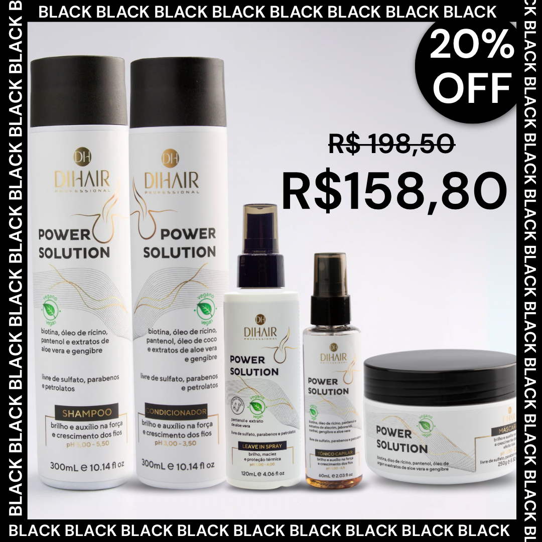 Kit Power Solution - Força e Crescimento Shampoo 300ml, Condicionador 300ml, Máscara 250g, Leave-in Spray 120 e Tônico 60ml - DIHAIR
