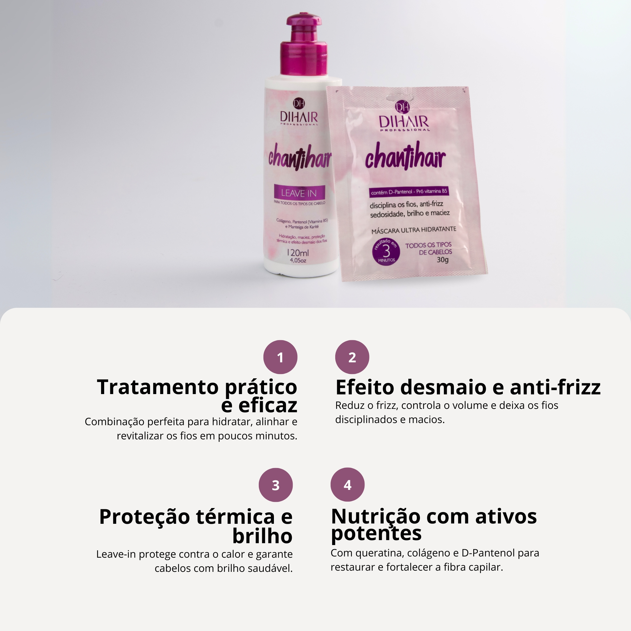 Kit Leave-in Chantihair 120g e Máscara Hidratante Chantihair 30g