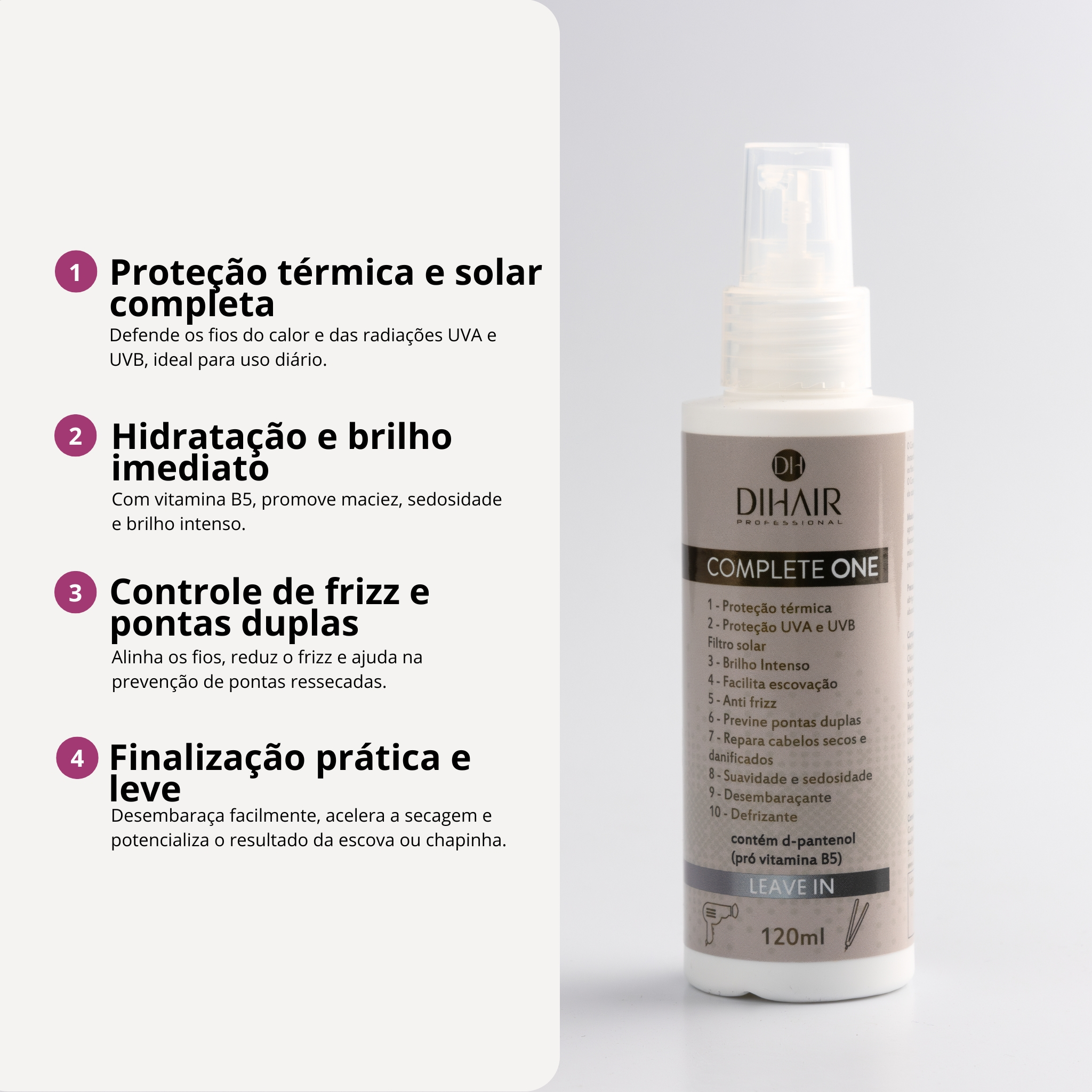 Protetor Térmico para Cabelos Complete One Dihair 120ml – Proteção contra Chapinha, Secador e Frizz