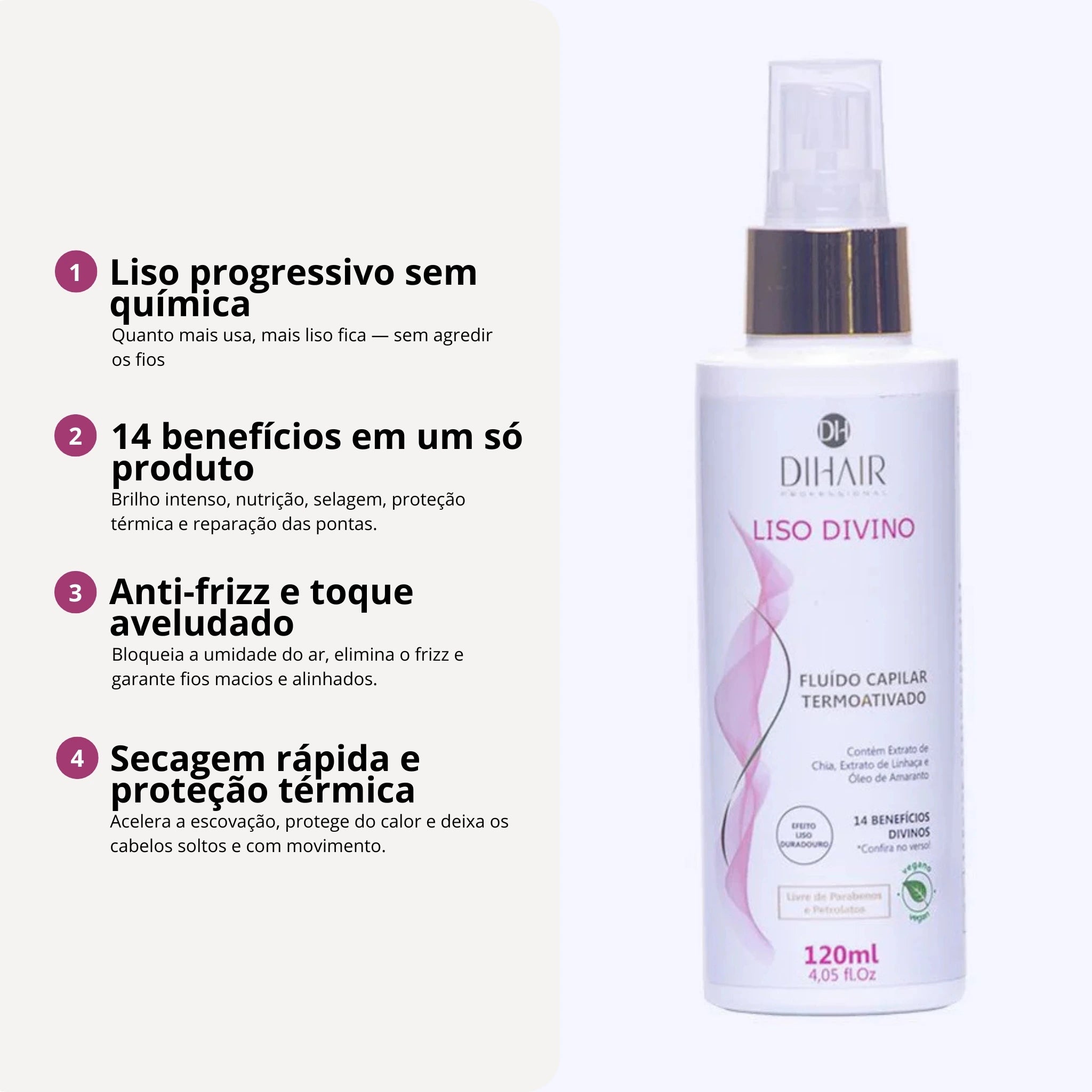 Fluido Termoativado Liso Divino 120mL - Protetor Térmico para Cabelo com Efeito Liso Duradouro & Sem Frizz