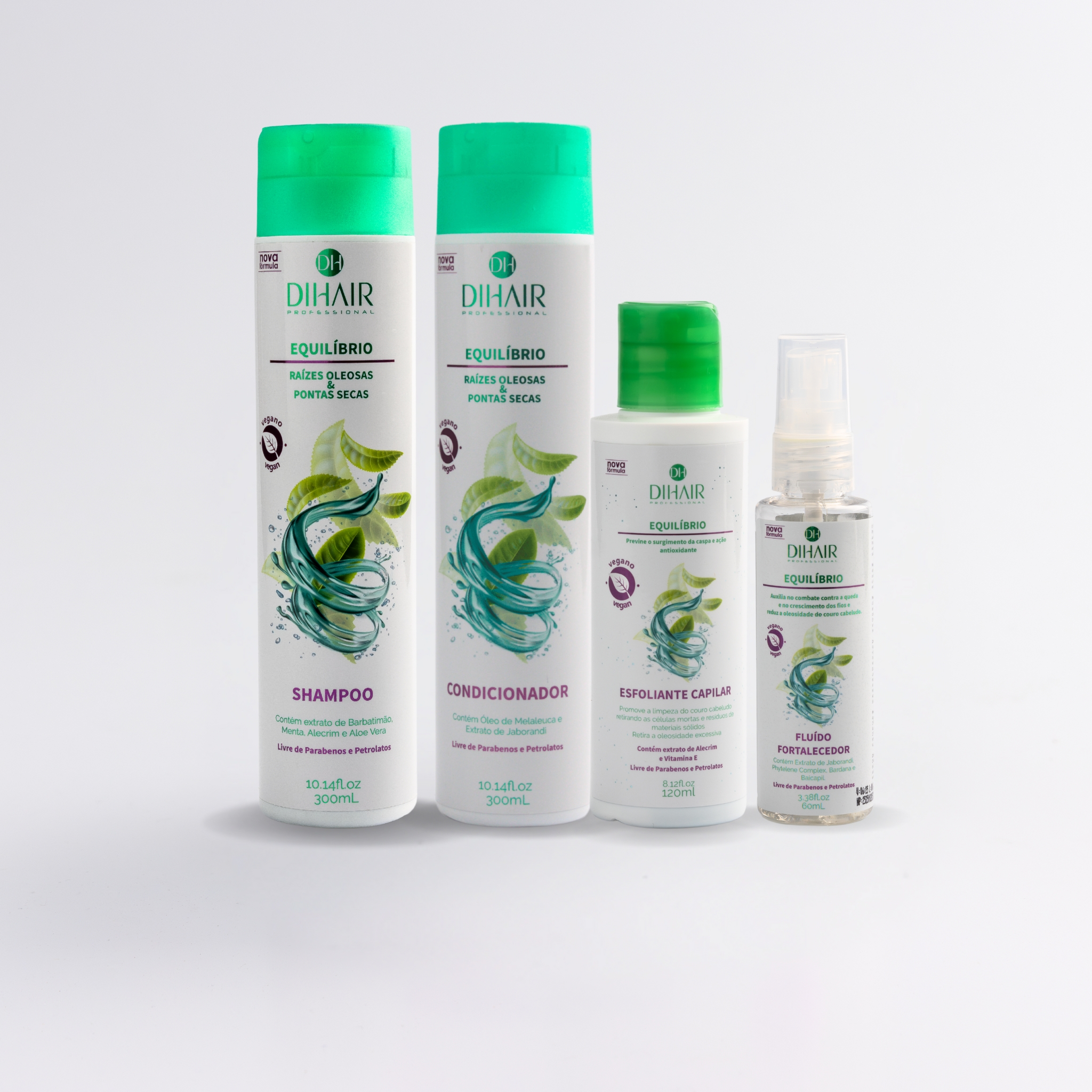 Kit Equilíbrio: Shampoo, Condicionador Esfoliante e Fluído Fortalecedor - Dihair