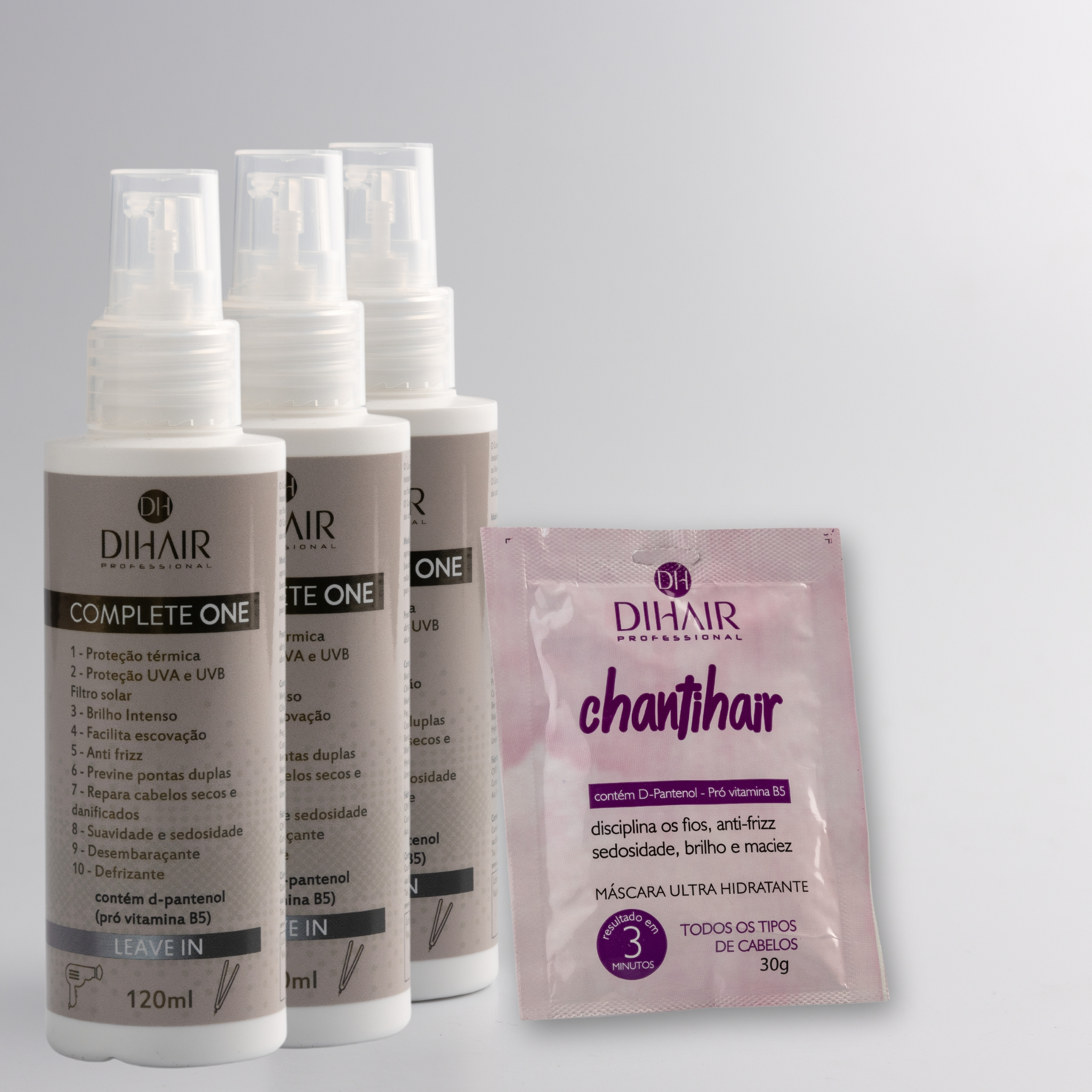 COMBO - 3 UND Protetor Térmico Complete One 120ml - Dihair + BRINDE máscara chantihair 30g
