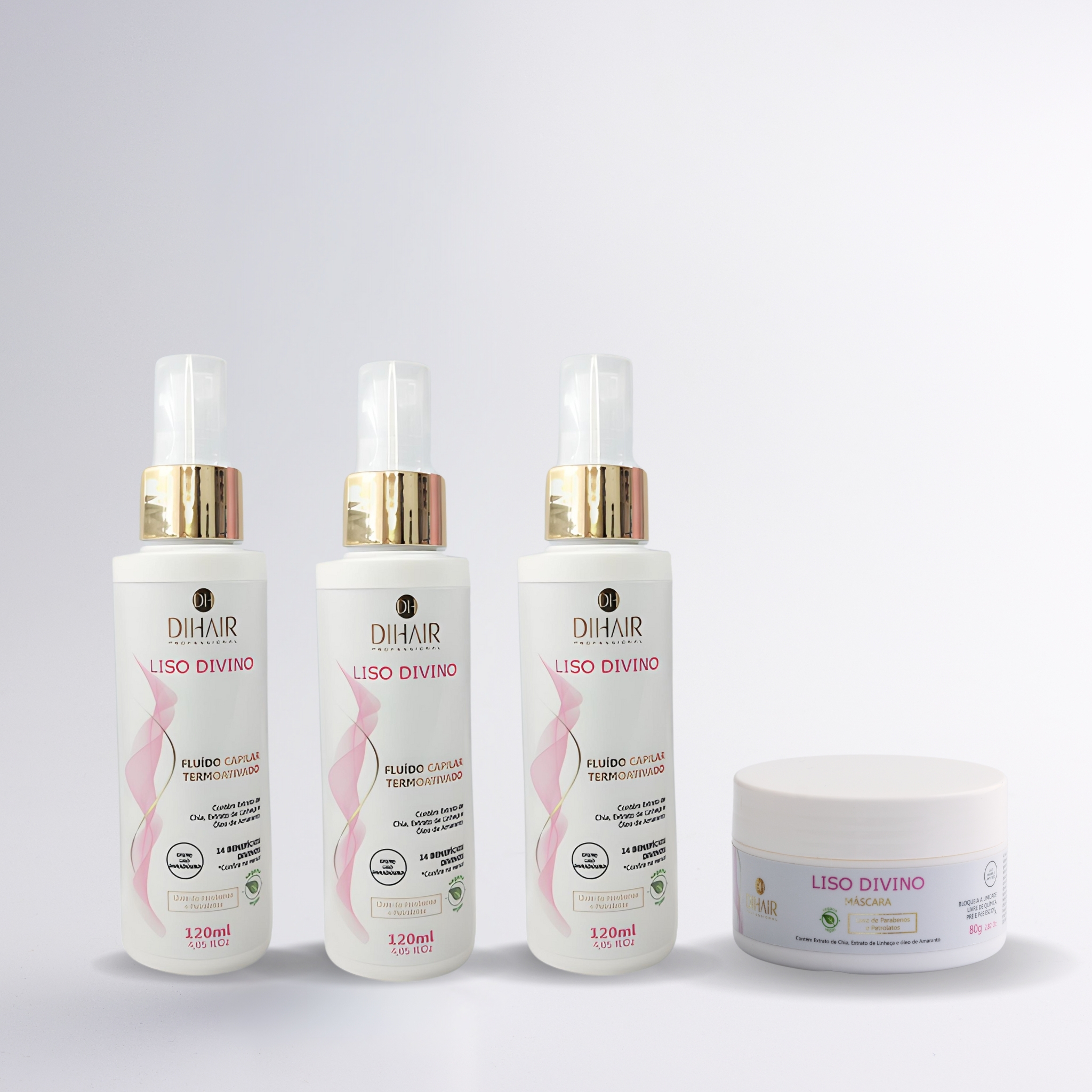 (EM TRIPLO) Kit 3 Fluído Termoativado Liso Divino 14 em 1 + Brinde Máscara Liso Divino 80g - Dihair