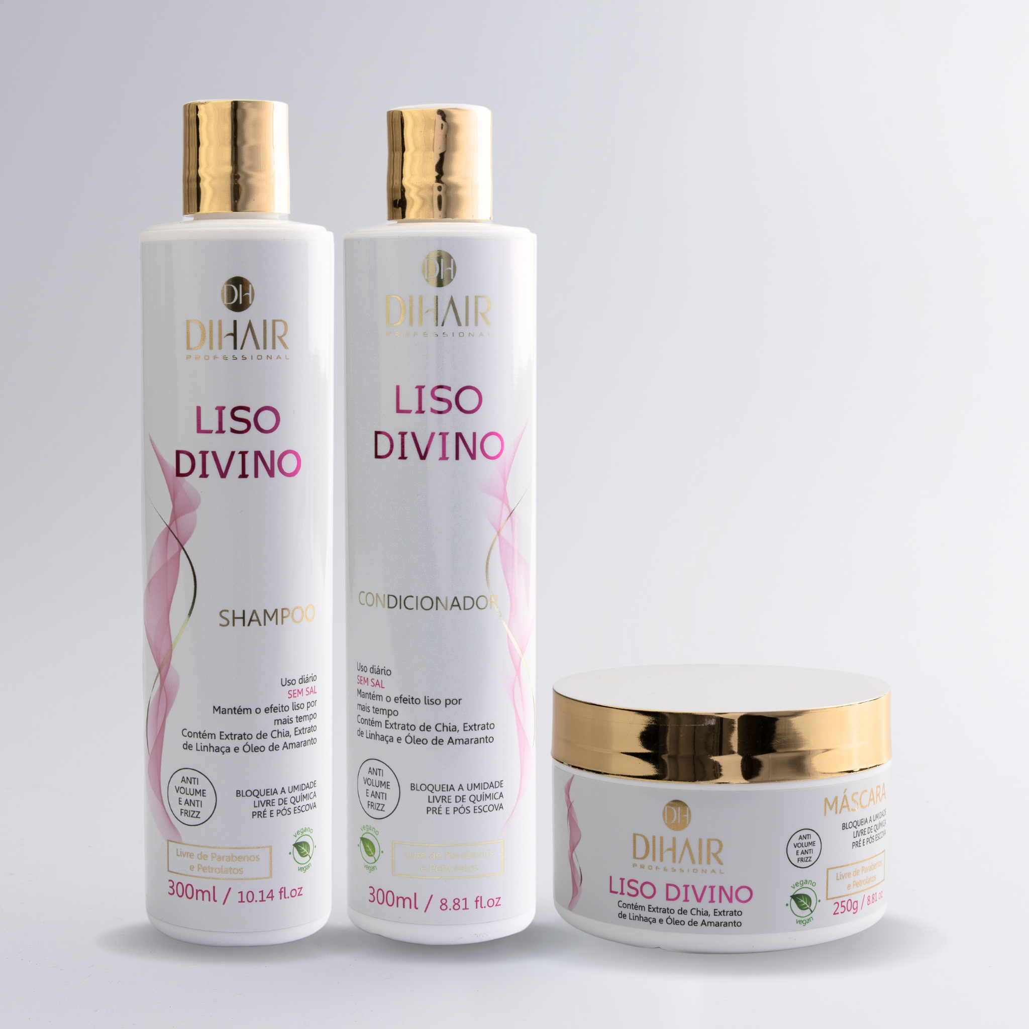 Kit Liso Divino Shampoo 300ml, Condicionador 300ml e Máscara 250g - DIHAIR
