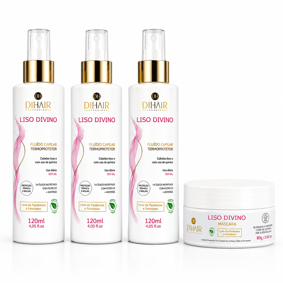 (EM TRIPLO) Kit 3 Fluído Termoativado Liso Divino 14 em 1 + Brinde Máscara Liso Divino 80g - Dihair