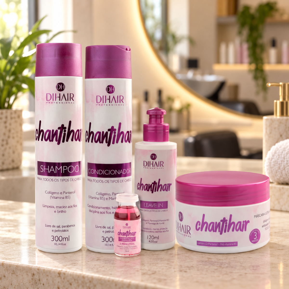 Kit Completo Chantihair: Shampoo, Condicionador, Leave-in, Máscara e Ampola