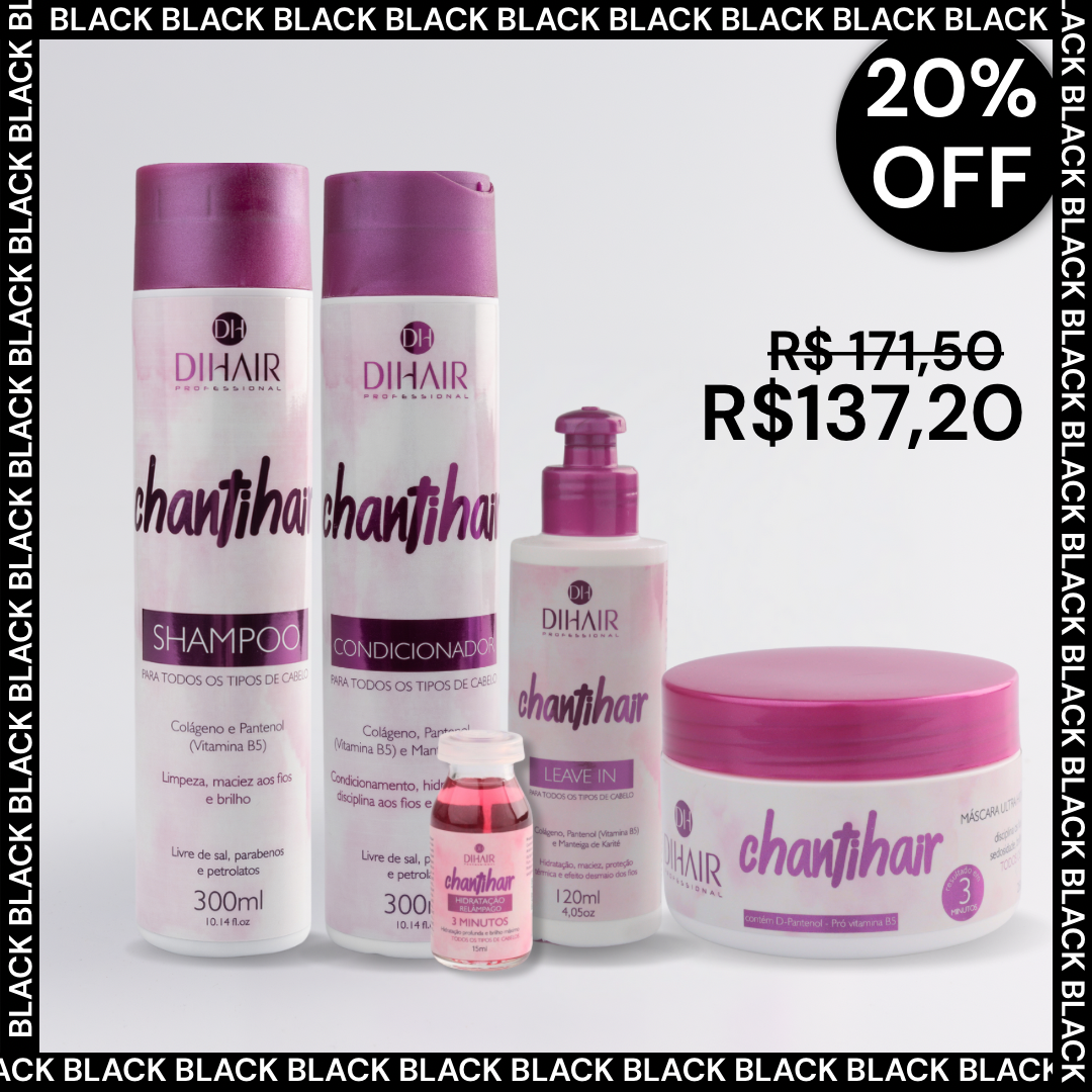 Kit Completo Chantihair: Shampoo, Condicionador, Leave-in, Máscara e Ampola