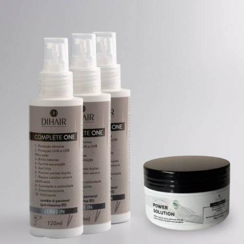 (EM TRIPLO) Kit 3 Protetor Térmico Complete One 10 em 1 + Brinde Máscara Power Solution 80g - Dihair