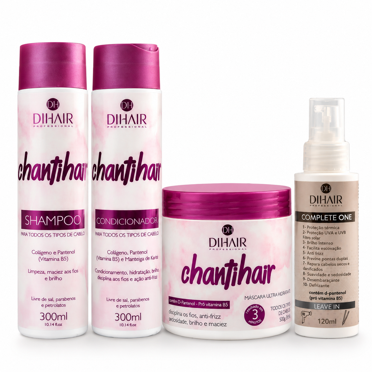 Kit ChantiHair: Shampoo, condicionador, máscara 500g + Complete One 120ml