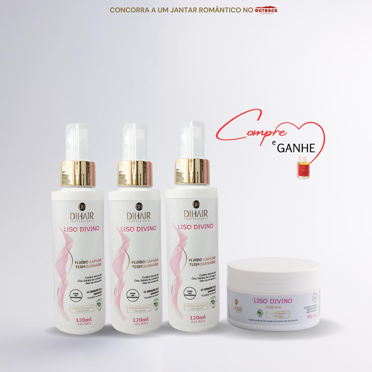 (EM TRIPLO) Kit 3 Fluído Termoativado Liso Divino 14 em 1 + Brinde Máscara Liso Divino 80g - Dihair