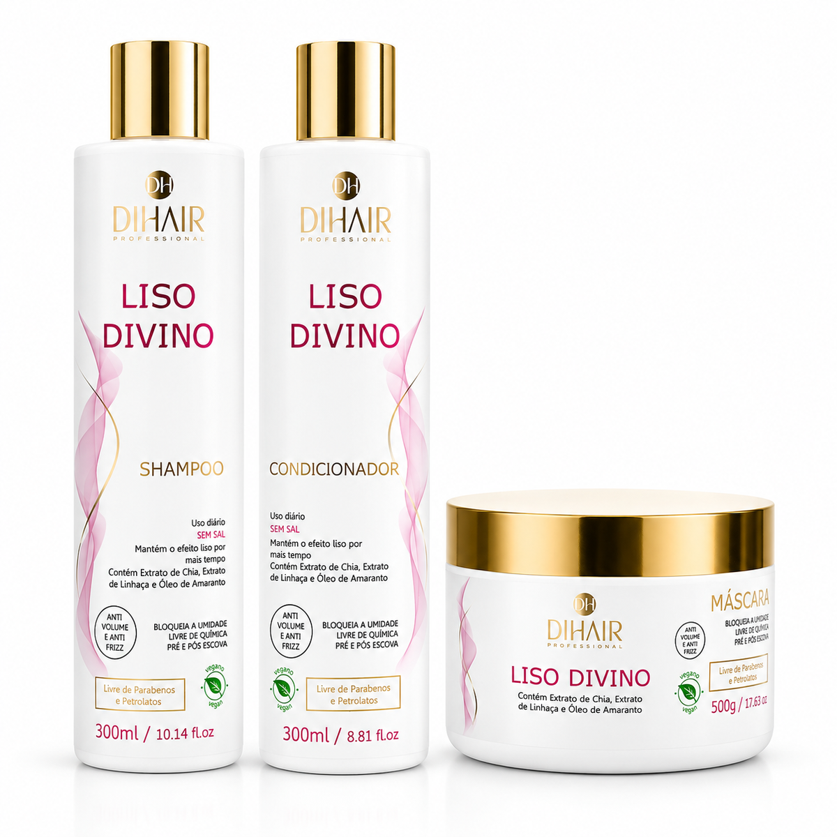 Kit Liso Divino Shampoo 300ml, Condicionador 300ml e Máscara 250g - DIHAIR